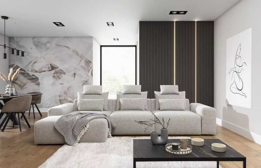 Dīvāns Bastia S standard · Krēma pelēks · 165 × 338 × 87 cm