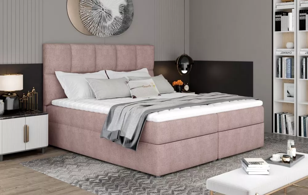 Gulta Glossy Boxspring Lux Standard Guļamvietas platums: 160 cm, Guļamvietas garums: 200 cm, · Rozā · 165 × 210 × 124 cm