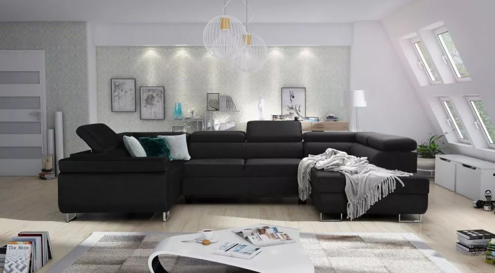 Dīvāns Annabelle U Standard · Melns · 203 × 340 × 76 cm