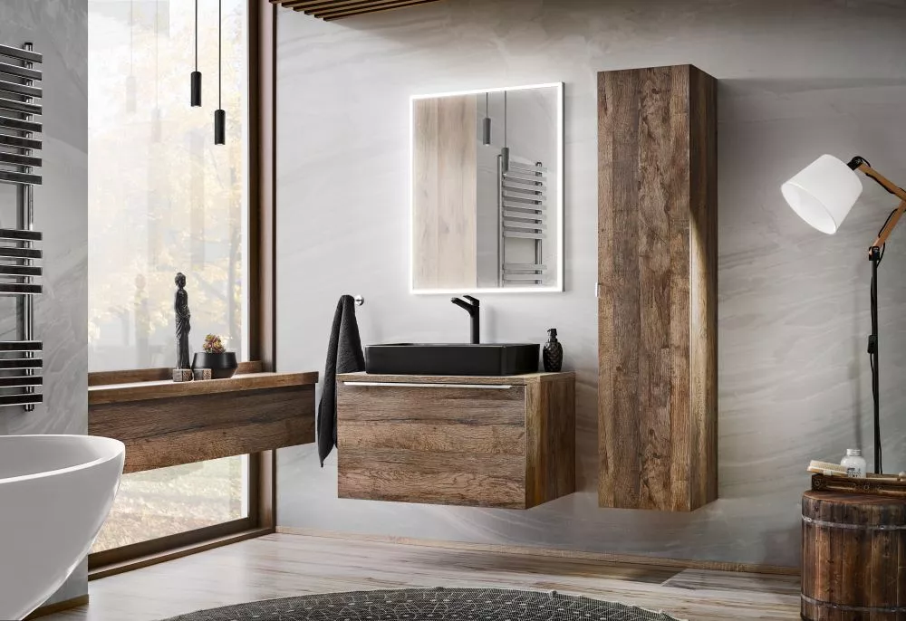 Vannas istabas komplekts Santa Fe Oak 1 ar LED · Tumšais ozols · 160 × 46.5 cm