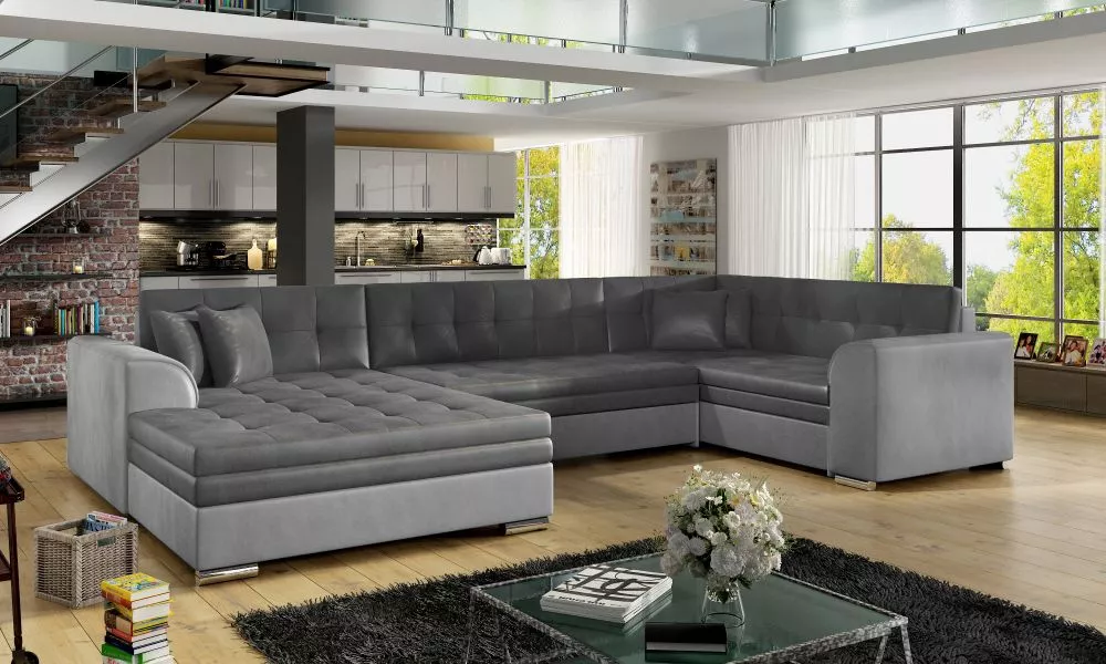 Dīvāns Damario Premium standard · Grafīts + gaiši pelēks · 190 × 340 × 73 cm