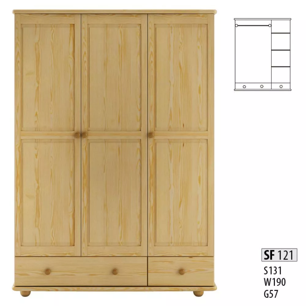 Skapis SF 121 · Priede · 131 × 57 × 190 cm