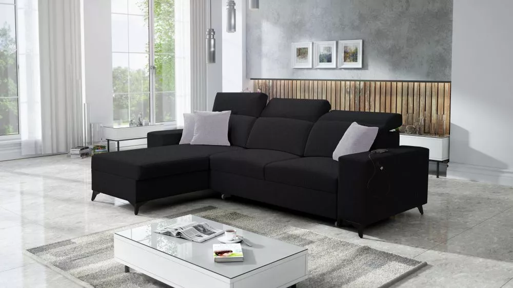 Dīvāns Bartone 1 Mix Standard · Melns · 182 × 286 × 83 cm