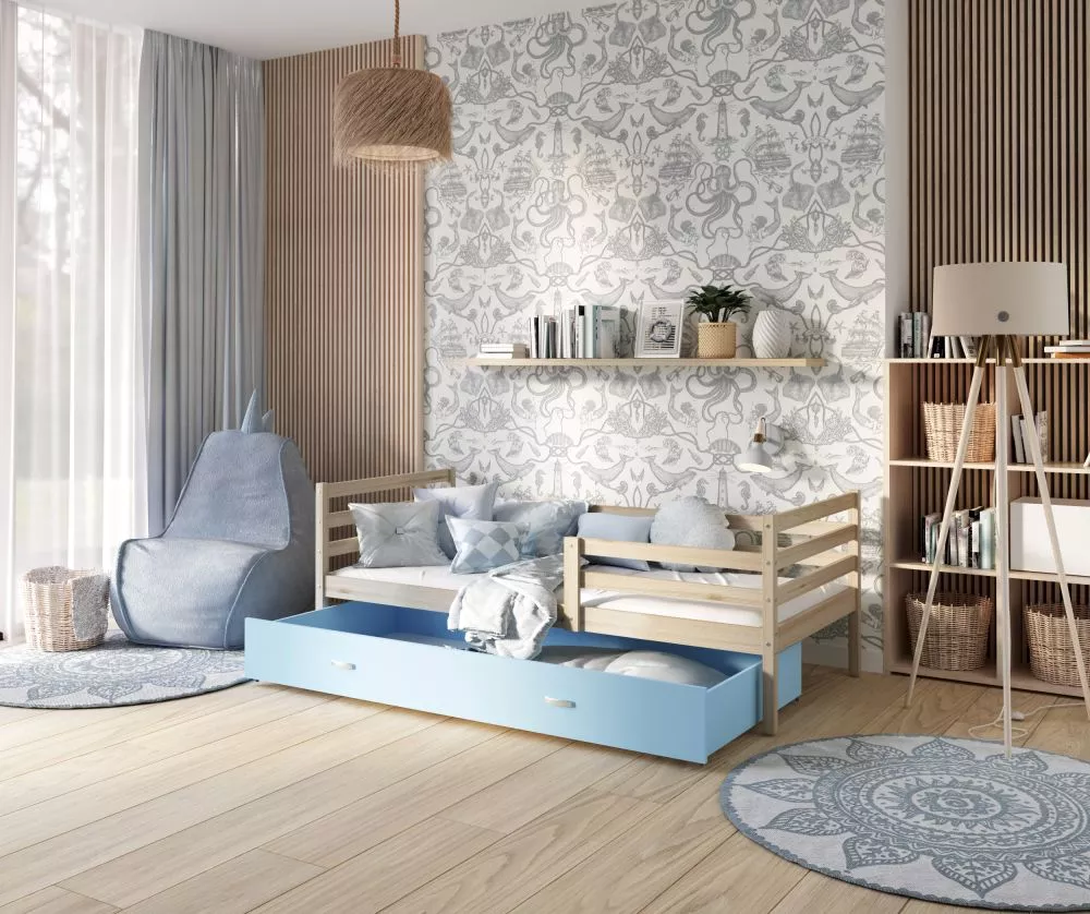 Bērnu gulta Jacek P 80x190 ar stelāžu Guļamvietas platums: 80 cm, Guļamvietas garums: 190 cm, · 86 × 198 × 74 cm