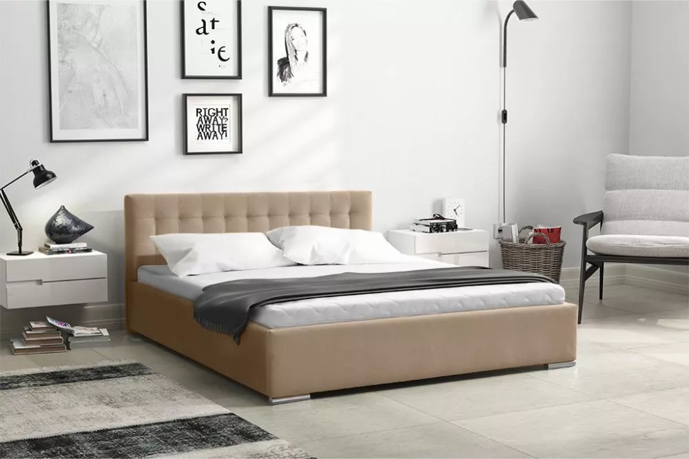 Gulta PK01 ar stelāžu Guļamvietas platums: 120 cm, Guļamvietas garums: 200 cm, stelāžas tips: metāla, · Tumši bēšs · 130