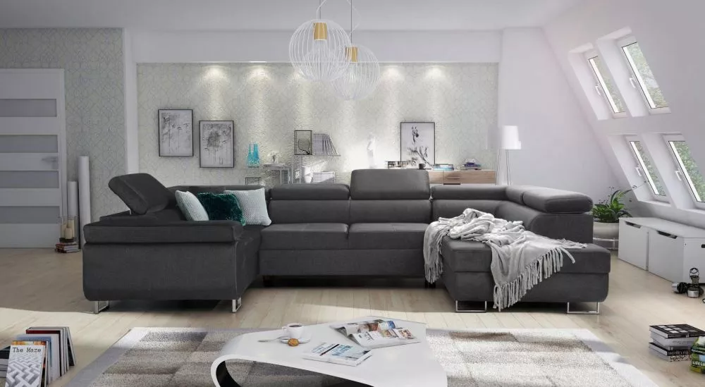 Dīvāns Annabelle U Standard · Tumši pelēks · 203 × 340 × 76 cm