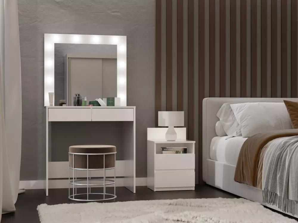 Kosmētikas galds Marina 2S ar LED · Balts · 81 × 150 × 50 cm