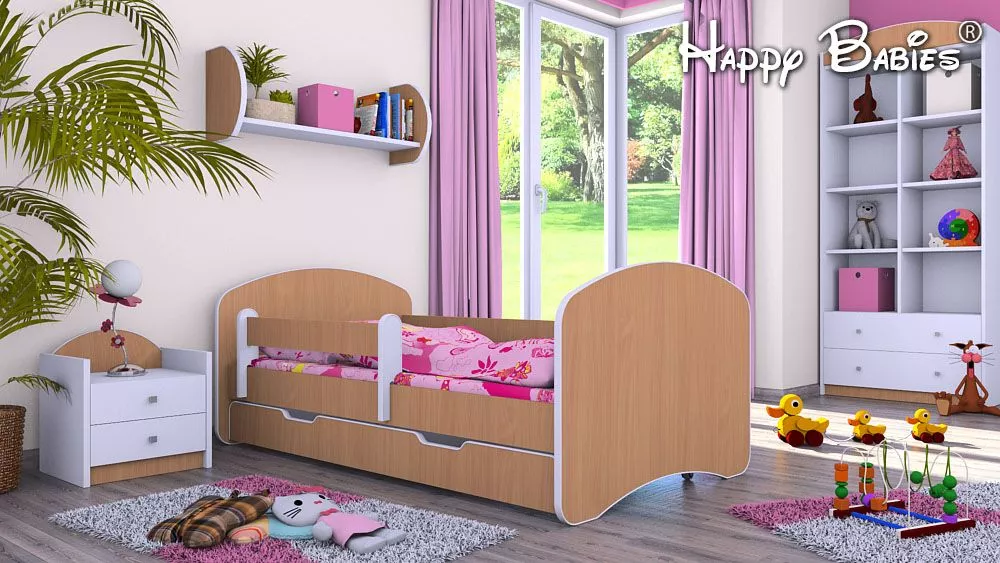 Bērnu gulta Happy L02 Color 140x70 ar stelāžu Guļamvietas platums: 70 cm, Guļamvietas garums: 140 cm, · Dižskābardis · 8