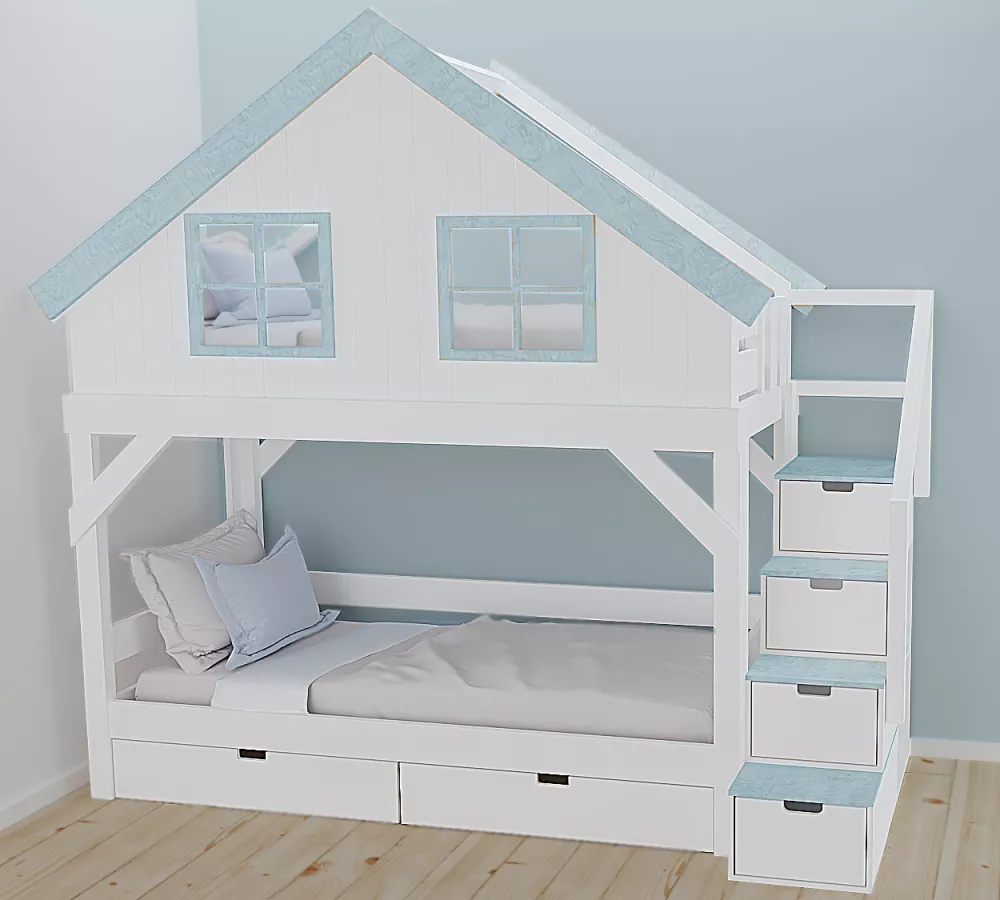 Bērnu gulta 110P ar stelāžām Kāpņu puse: Pa labi, Guļamvietas platums: 80 cm, Guļamvietas garums: 160 cm, · 112 × 217 × 