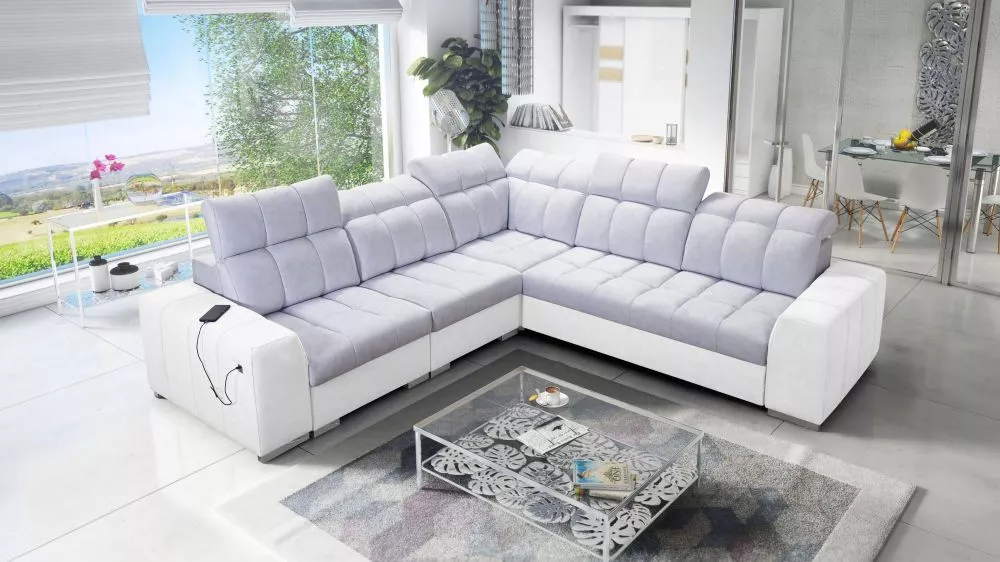 Dīvāns Pagano 3 Premium Standard · Gaiši pelēks + balts · 285 × 285 × 83 cm