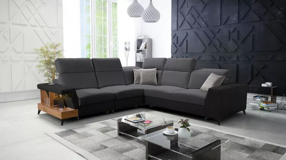 Dīvāns Belutti 3 Lancelot Standard ar LED · Grafīts + melns · 288 × 288 × 84 cm