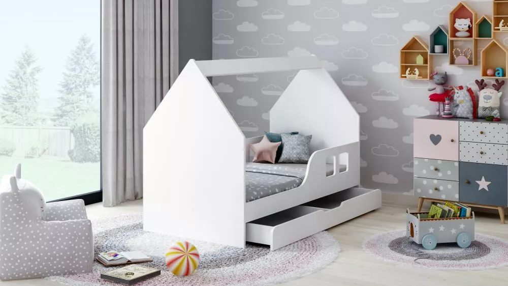 Bērnu gulta House 2 Comfort ar stelāžu Guļamvietas platums: 70 cm, Guļamvietas garums: 140 cm, · 74.5 × 145 × 106 cm