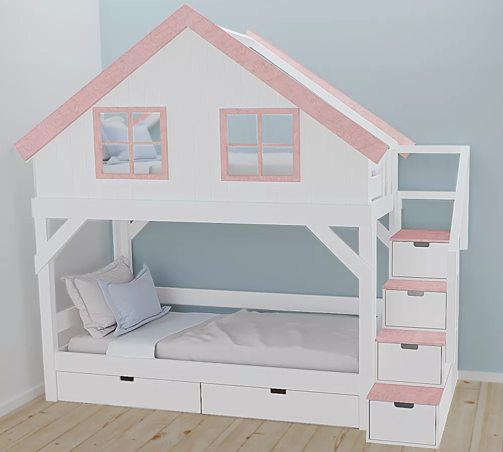 Bērnu gulta 110P ar stelāžām Kāpņu puse: Pa labi, Guļamvietas platums: 80 cm, Guļamvietas garums: 160 cm, · 112 × 217 × 