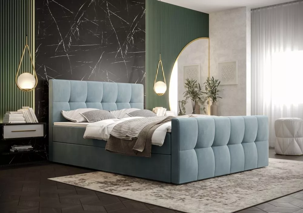 Gulta Manhattan Comfort Boxspring Standard Guļamvietas platums: 90 cm, Guļamvietas garums: 200 cm, · Gaiši zils · 90 × 2