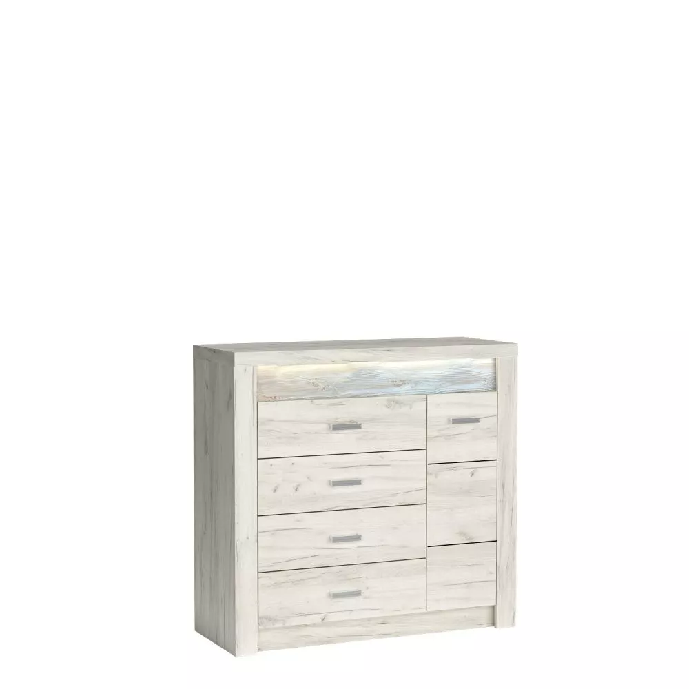 Kumode Indianapolis I17 ar LED · Ozols craft balts · 108.5 × 42 × 103.5 cm