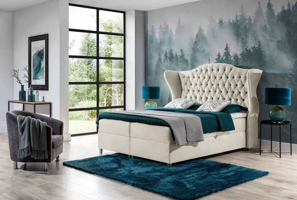 Gulta Livia Boxspring Premium Standard Guļamvietas platums: 160 cm, Guļamvietas garums: 200 cm, · Gaišais krēms · 198 × 