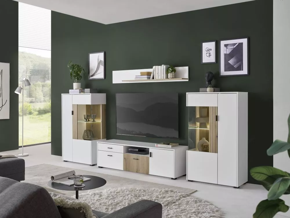 Komplekts Hudson Set 1 ar LED Elementu krāsa: ozols evoke, · Balts · 42 × 125 cm