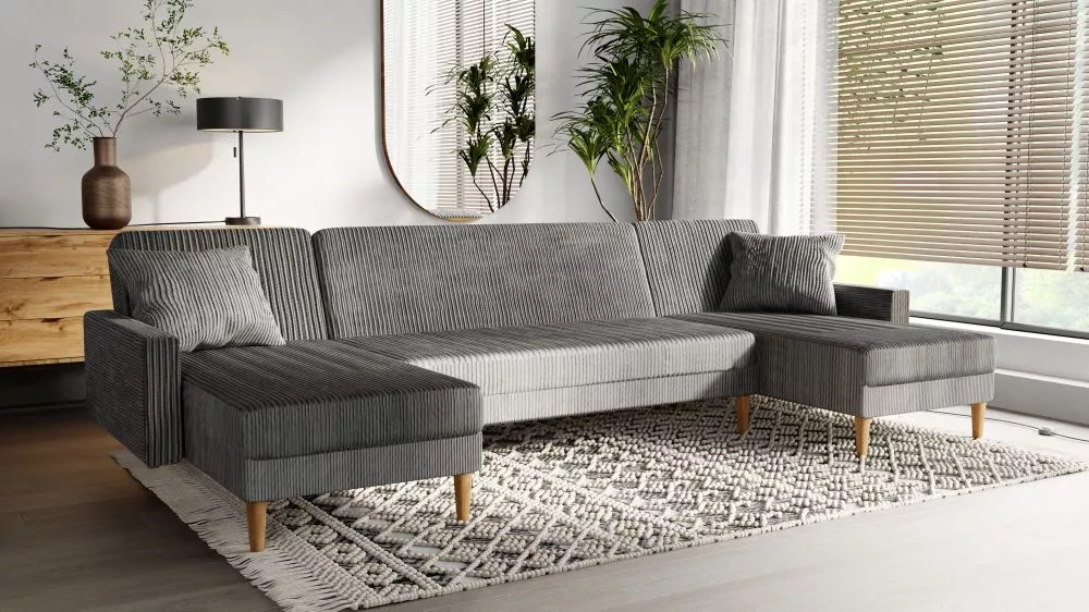 Dīvāns Lila U Standard · Pelēks · 134 × 330 × 90 cm