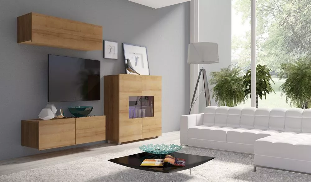 Sekcija Calabrini 9 ar LED · Zelta ozols · 200 × 43 cm