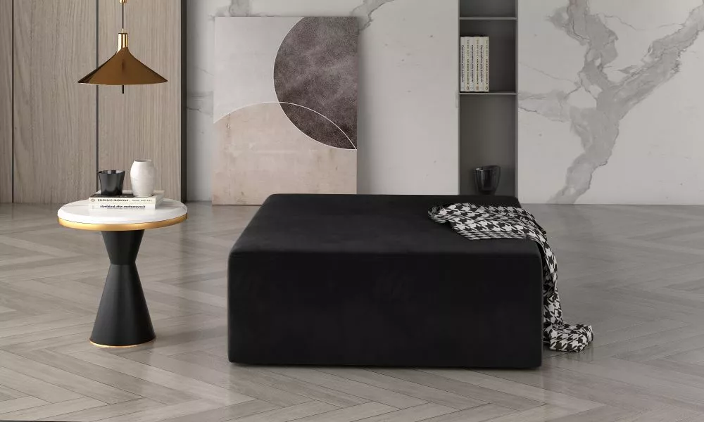 Pufs Kelim Standard Auduma numurs: Mat Velvet 99, · Melns · 83 × 42 × 83 cm