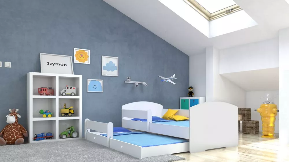 Bērnu gulta Pepe 2 Premium ar stelāžām Guļamvietas platums: 80 cm, Guļamvietas garums: 160 cm, · Balts · 88 × 164 × 63 c