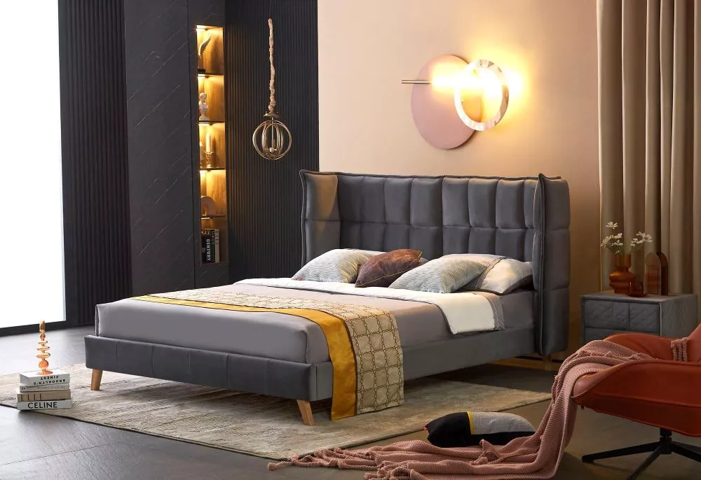 Gulta Scandino 160x200 ar stelāžu Guļamvietas platums: 160 cm, Guļamvietas garums: 200 cm, · Pelēks · 196 × 216 × 118 cm