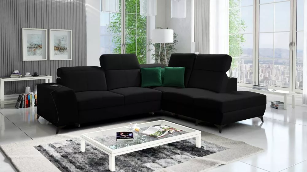 Dīvāns Belutti 7 Mix Standard · Melns · 236 × 288 × 84 cm