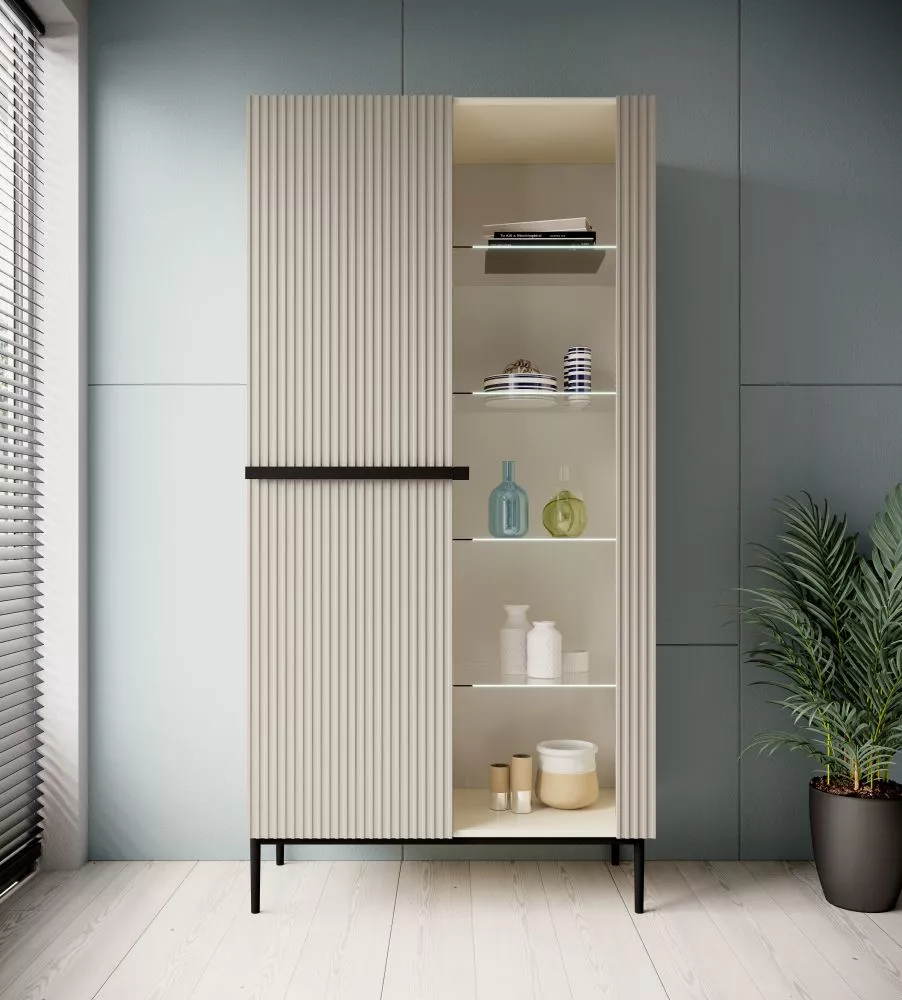 Sekcija Nicole W100 2D Black · Gaiši bēšs · 100 × 45 × 200 cm