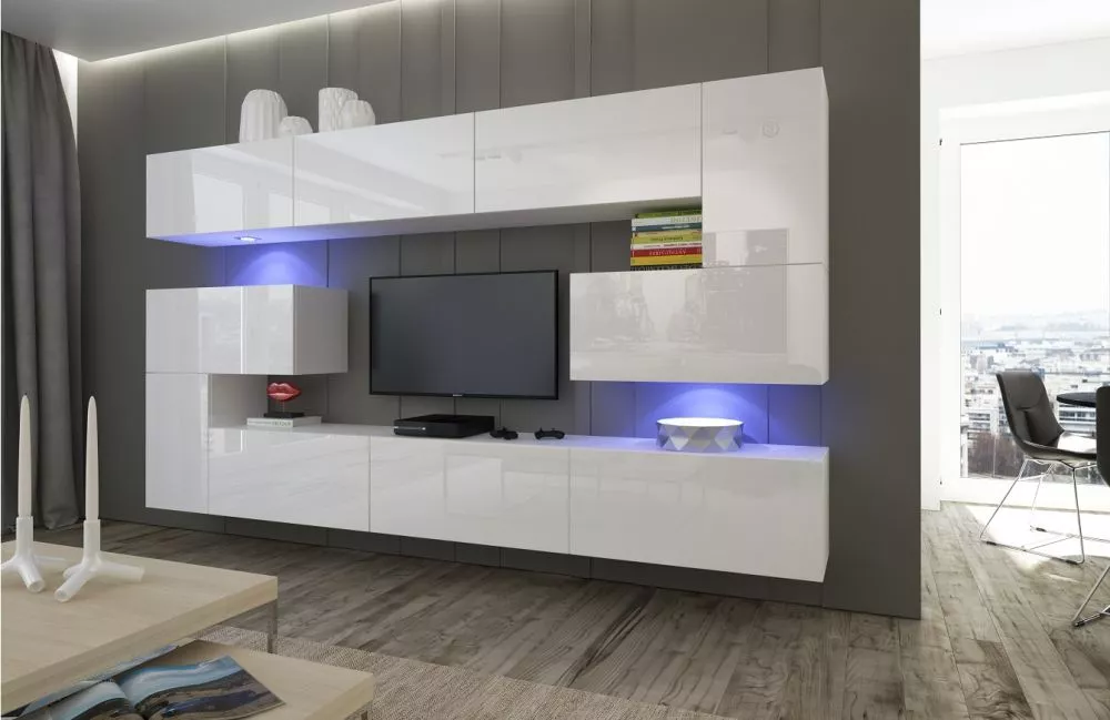 Sekcija Next 3 ar LED · Balts · 263 × 35 × 187 cm