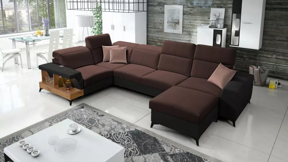 Dīvāns Belutti 4 Lancelot Standard ar LED · Tumši brūns + melns · 212 × 362 × 84 cm