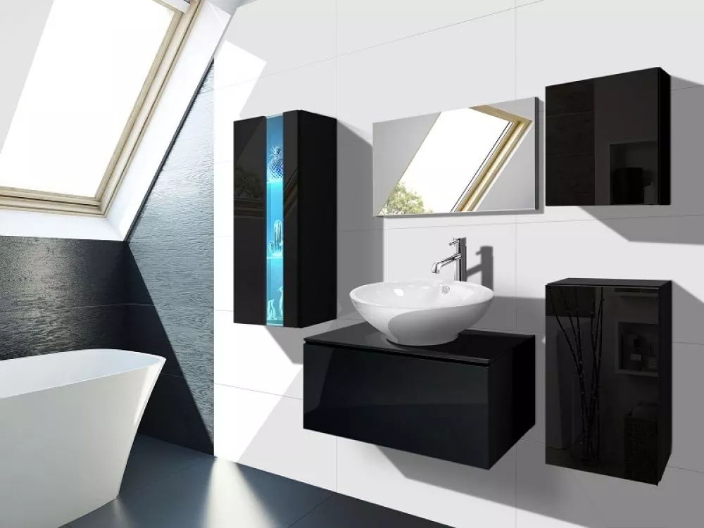 Vannas istabas komplekts Alius 35 gloss ar LED · Melns · 123 × 174 × 42 cm