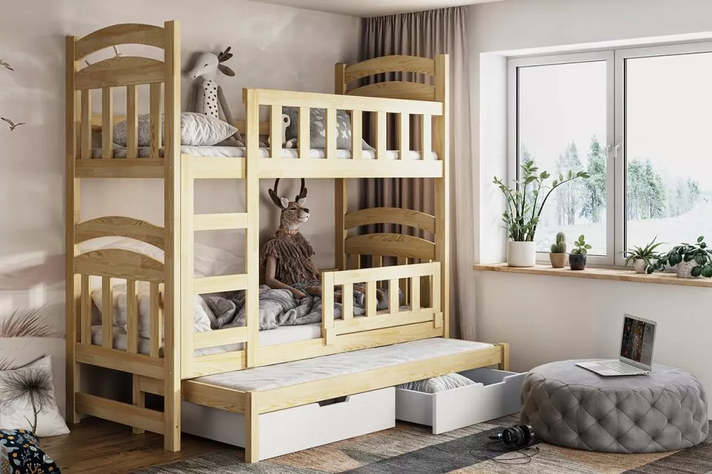 Bērnu gulta Damian 3 ar stelāžām Guļamvietas platums: 75 cm, Guļamvietas garums: 160 cm, · Priede · 81 × 168 × 160 cm