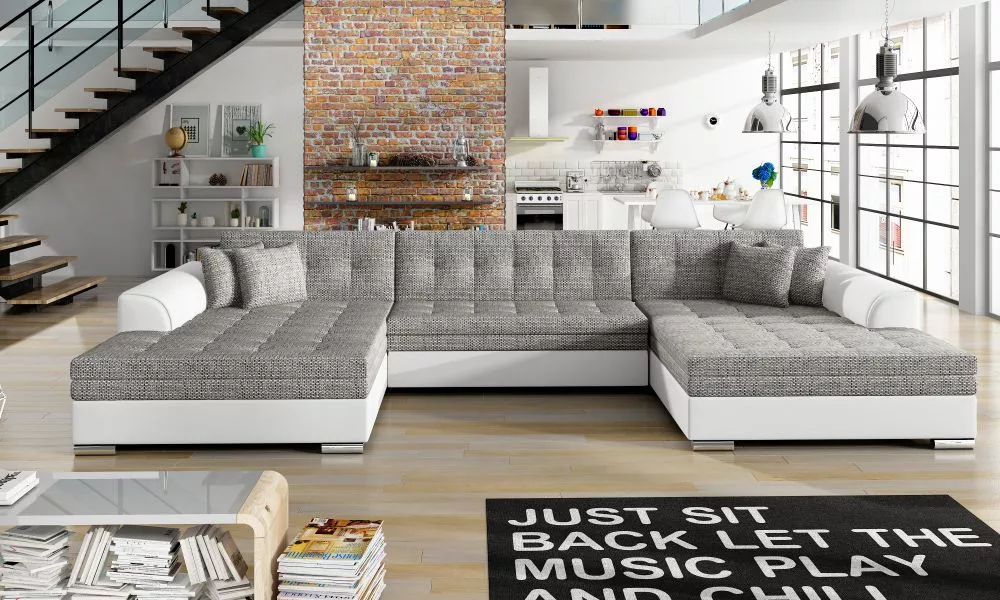 Dīvāns Vento Lux standard · Gaiši pelēks + balts · 165 × 365 × 80 cm