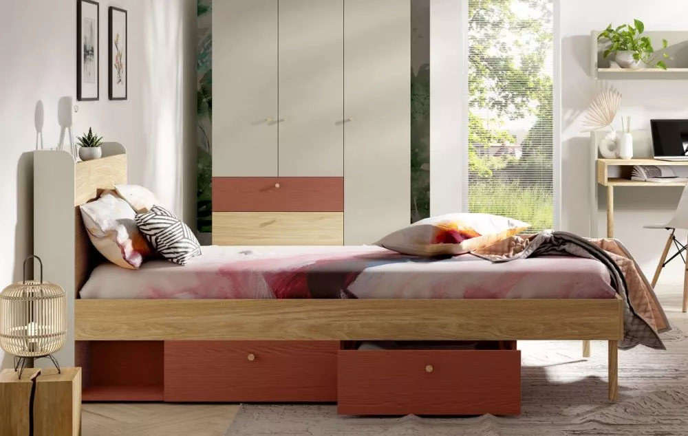 Bērnu gulta Yuki 13 ar stelāžu Guļamvietas platums: 90 cm, Guļamvietas garums: 200 cm, · 94 × 217 × 93 cm