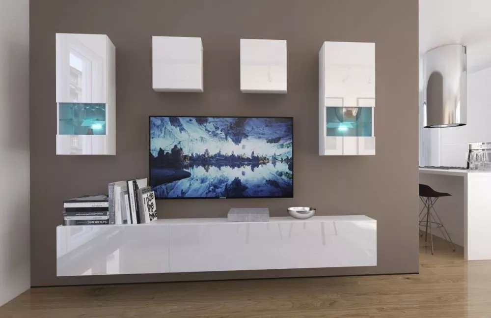 Sekcija Next 279 ar LED · Balts · 249 × 35 × 201 cm