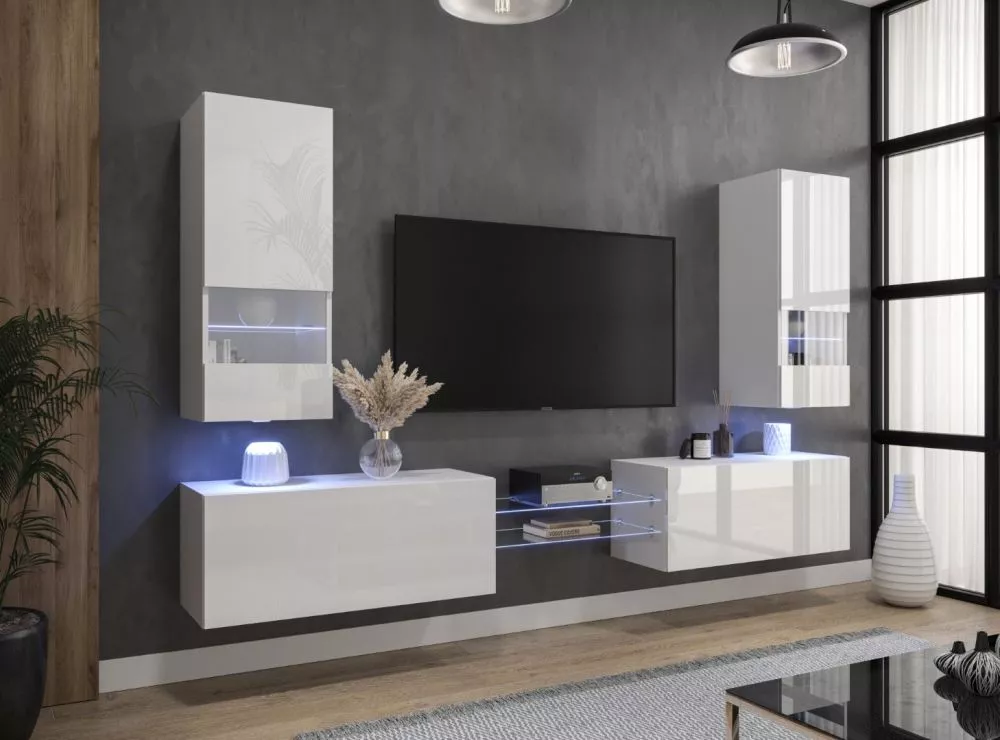 Sekcija Nairobi Next 21 gloss ar LED · Balts · 250.4 × 35 × 148 cm