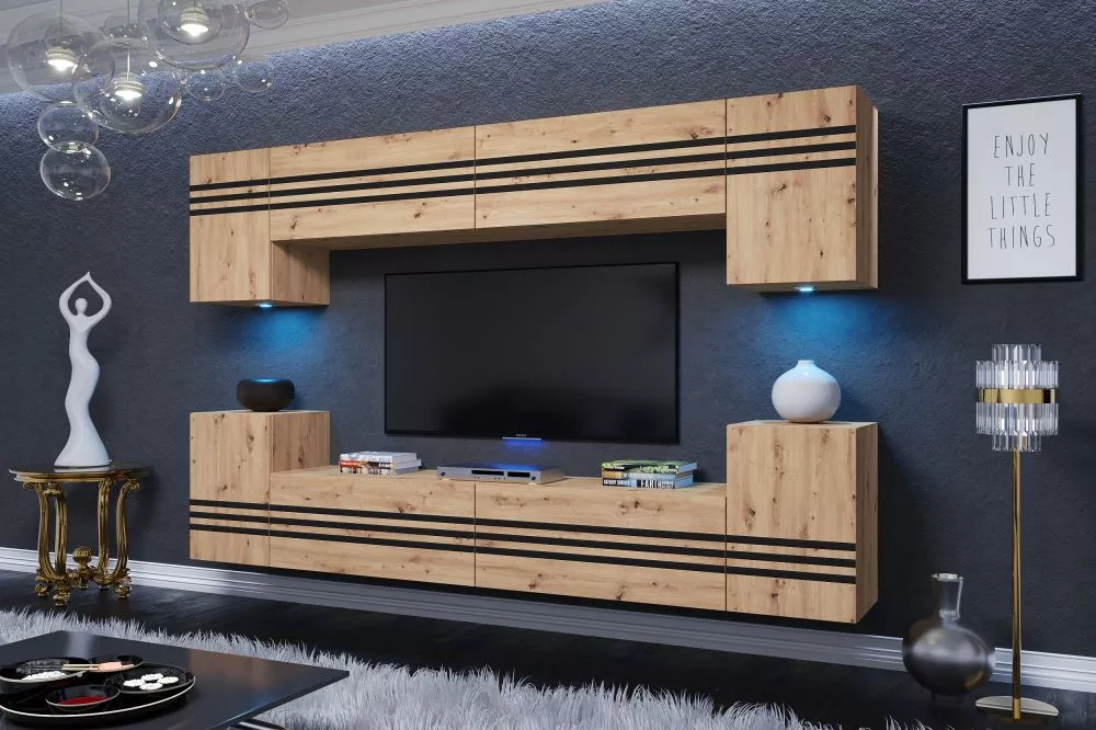 Sekcija Cereo ar LED · Ozols artisan · 240 × 35 × 170 cm