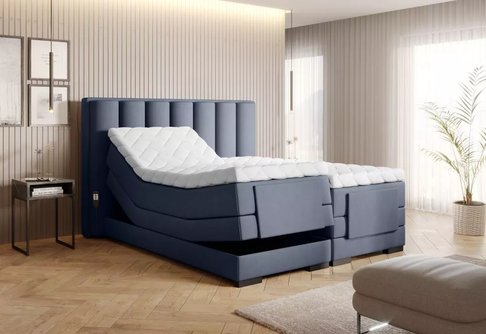 Gulta Veros Electric Boxspring Standard Guļamvietas platums: 140 cm, Guļamvietas garums: 200 cm, · Zils · 158 × 217 × 13