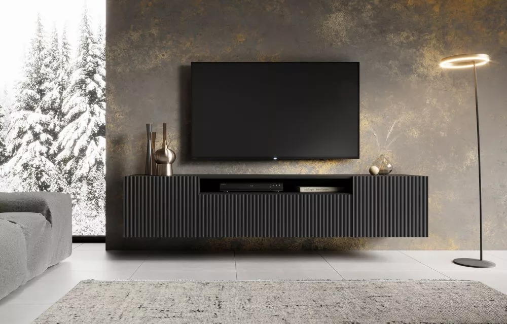 TV tumba Noemi W · Melns · 200 × 41 × 40 cm