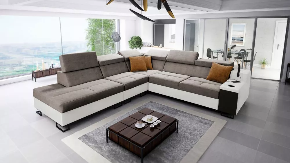 Dīvāns Alicante 9 Whisper Eco Standard · Brūns + balts · 287 × 300 × 81 cm