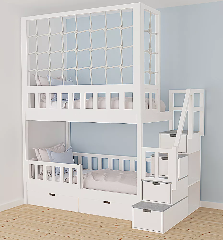 Bērnu gulta 121P ar stelāžām Kāpņu puse: Pa labi, Guļamvietas platums: 90 cm, Guļamvietas garums: 200 cm, · 118 × 252 × 