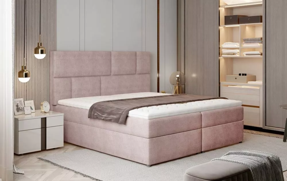 Gulta Florence Boxspring Lux standard Guļamvietas platums: 160 cm, Guļamvietas garums: 200 cm, · Rozā · 165 × 210 × 124 
