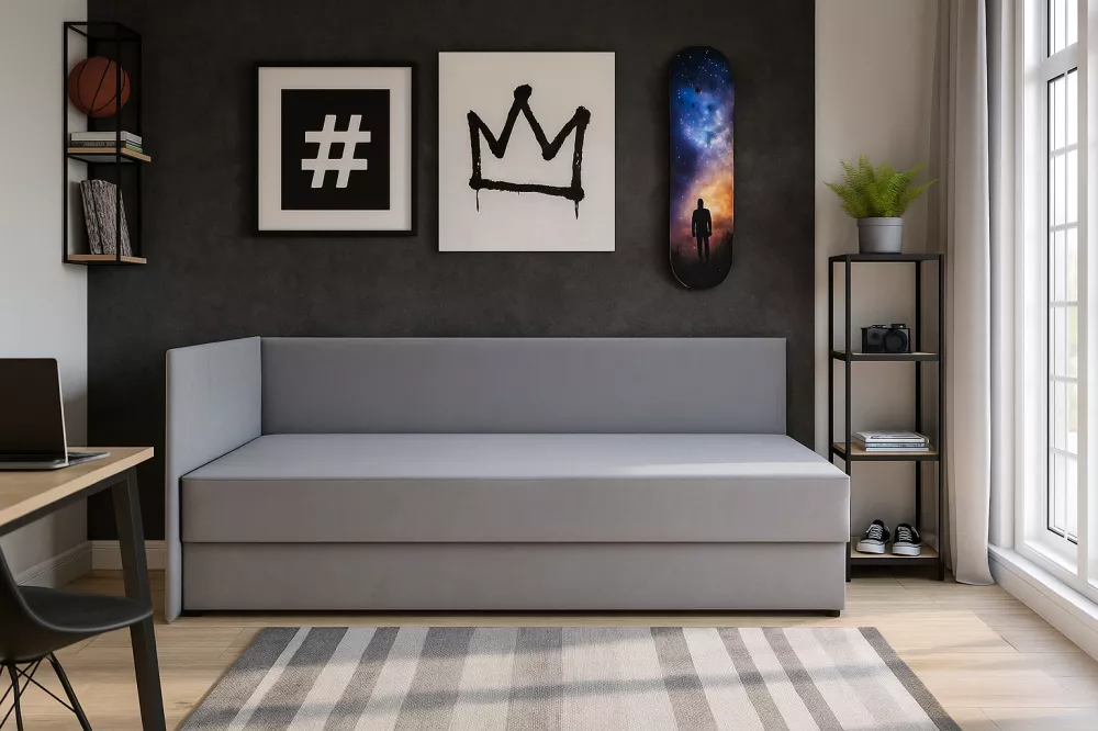 Dīvāns Leo 90x200 Standard · Pelēks · 100 × 80 cm