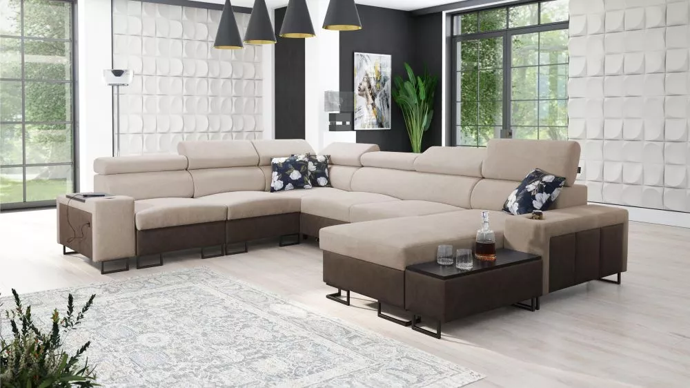 Dīvāns Melody 8 Premium Standard · Gaiši brūns + tumši brūns · 280 × 358 × 84 cm