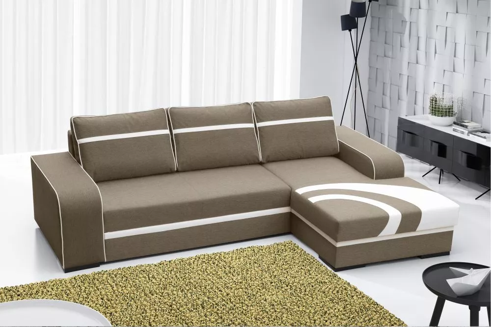 Dīvāns Flores Classic Standard · Gaiši brūns + balts · 165 × 285 × 90 cm