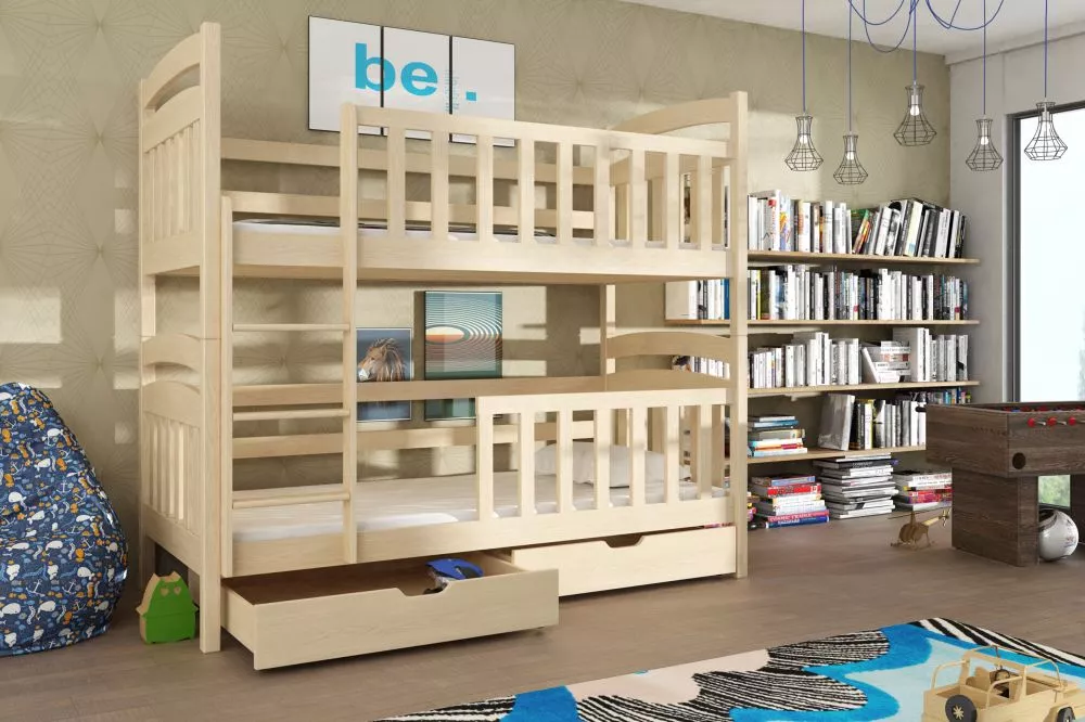 Bērnu gulta Sebus ar stelāžām Guļamvietas platums: 80 cm, Guļamvietas garums: 160 cm, · Priede · 87 × 168 × 171 cm