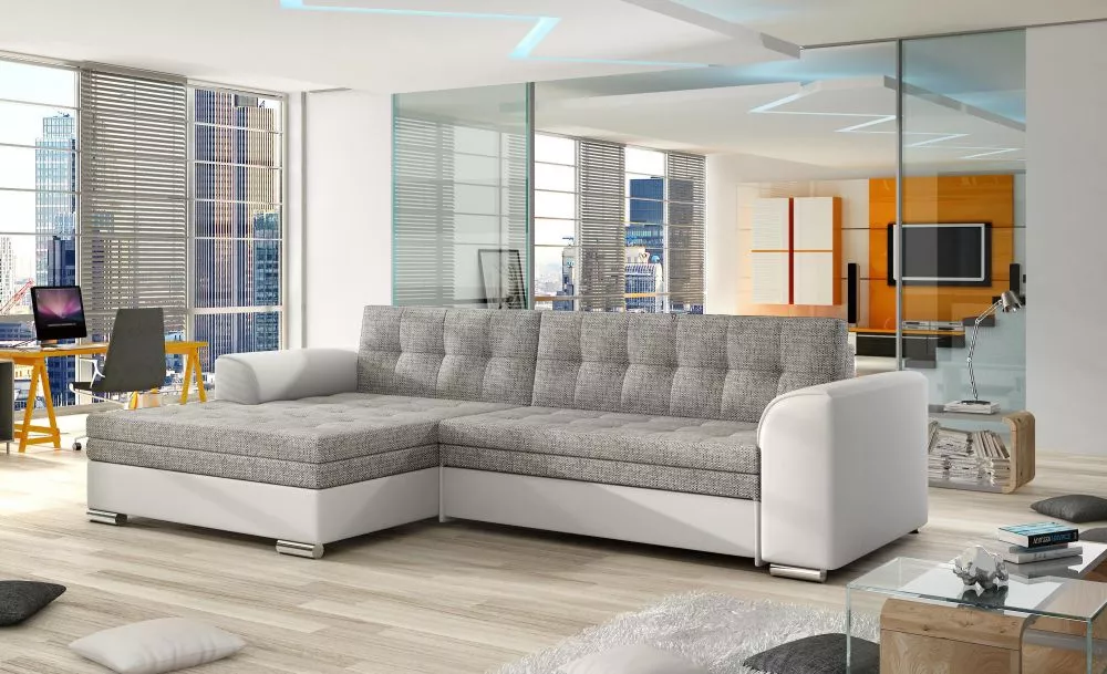 Dīvāns Conforti standard · Pelēks + balts · 165 × 270 × 80 cm