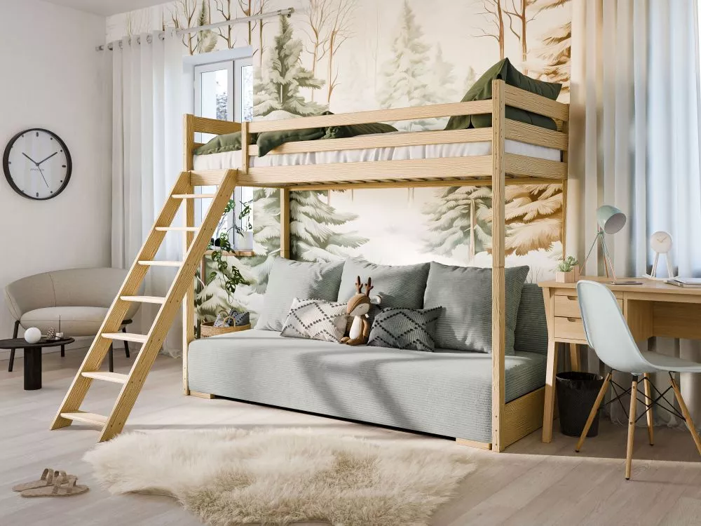 Bērnu gulta Sofino ar stelāžu Guļamvietas platums: 90 cm, Guļamvietas garums: 200 cm, · 191 × 37 × 208 × 169.5 cm