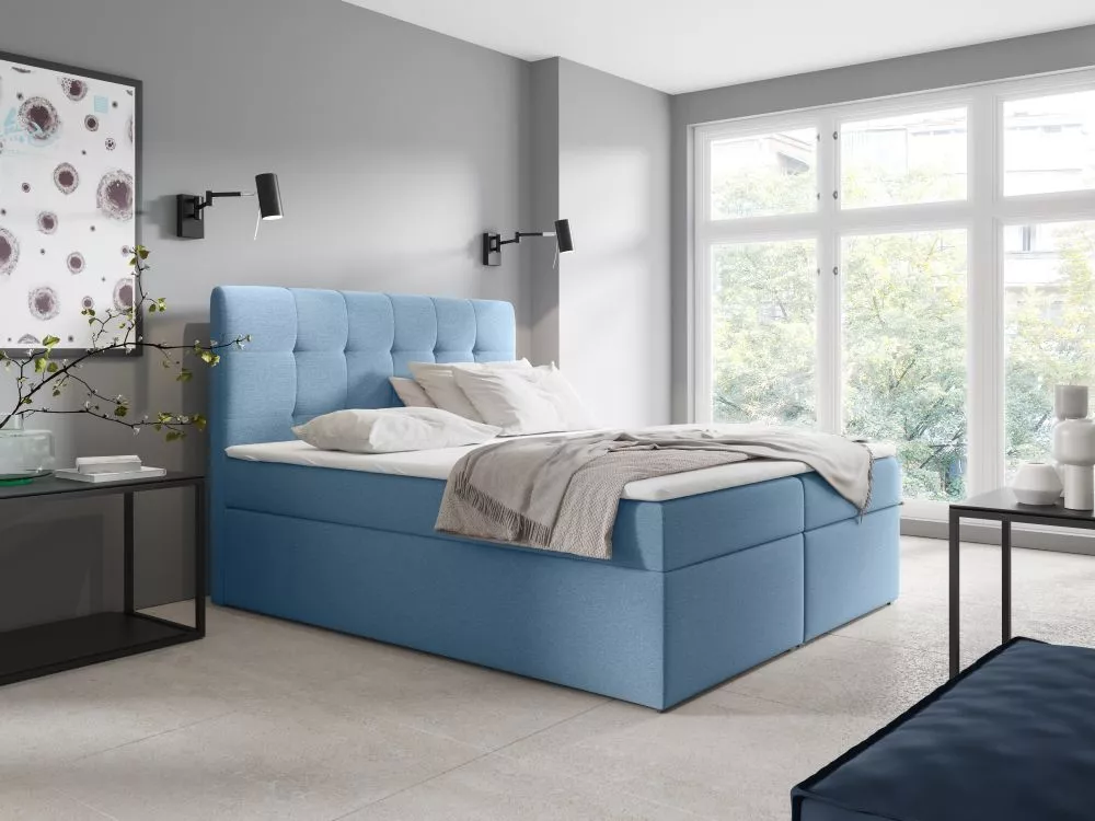 Gulta Boxspring 50 standard Guļamvietas platums: 140 cm, Guļamvietas garums: 200 cm, · Gaiši zils · 141 × 210 × 122 cm