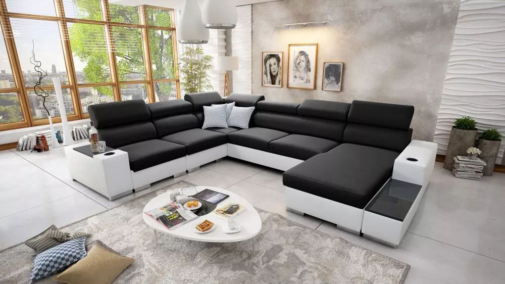 Dīvāns Perseo 8 Eco Standard · Melns + balts · 282 × 358 × 95 cm